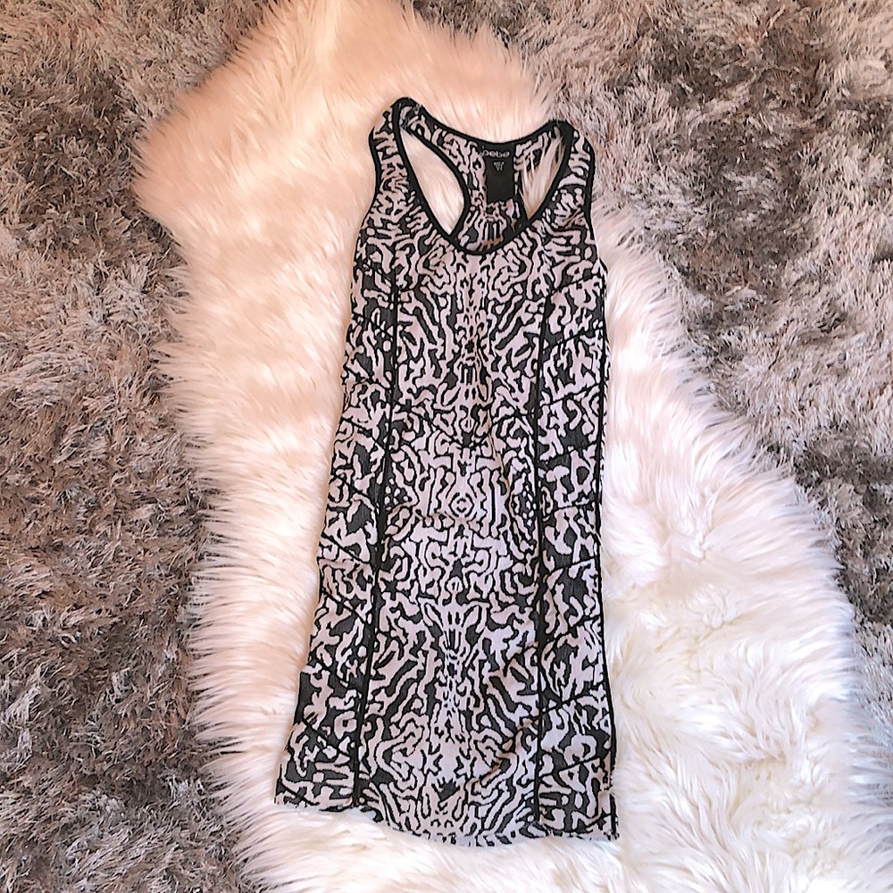 Size S Black & White Bebe Tight Midi Dress.